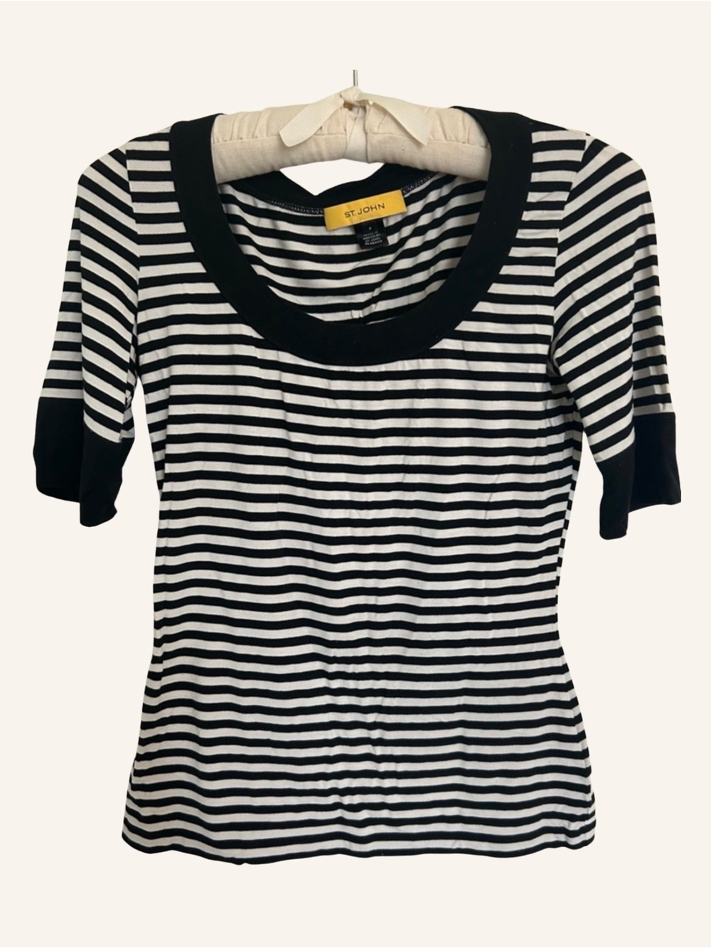 St. John Black & White Striped Short Sleeve Scoop Neck Top Size PS